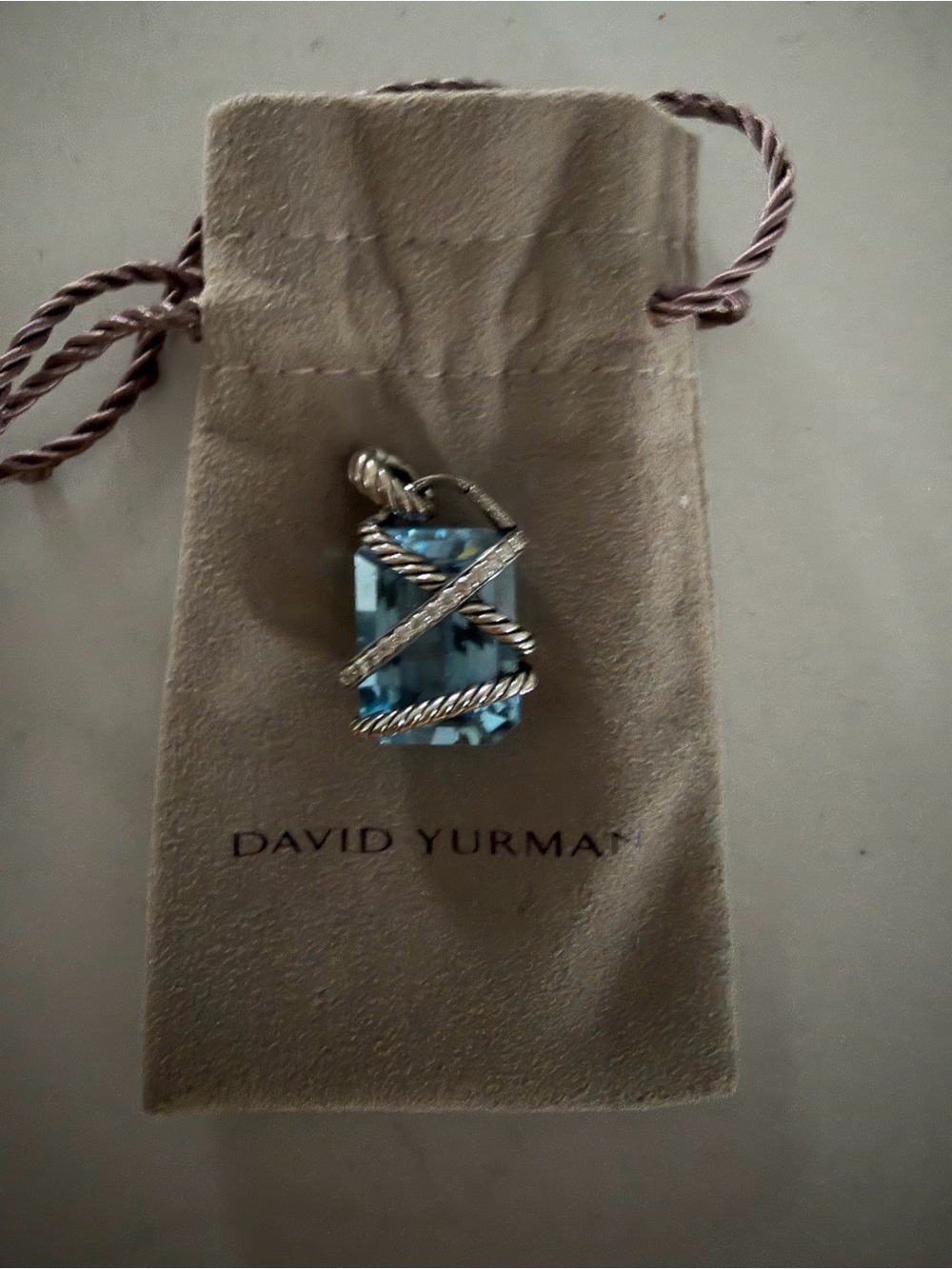David Yurman Blue Topaz Cable Wrap Pendant with Diamonds. RARE - Picture 3 of 5